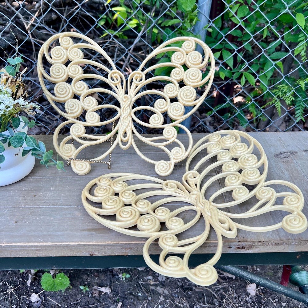 Vintage Burwood Butterfly Plastic Wall Hangings | Set of 2